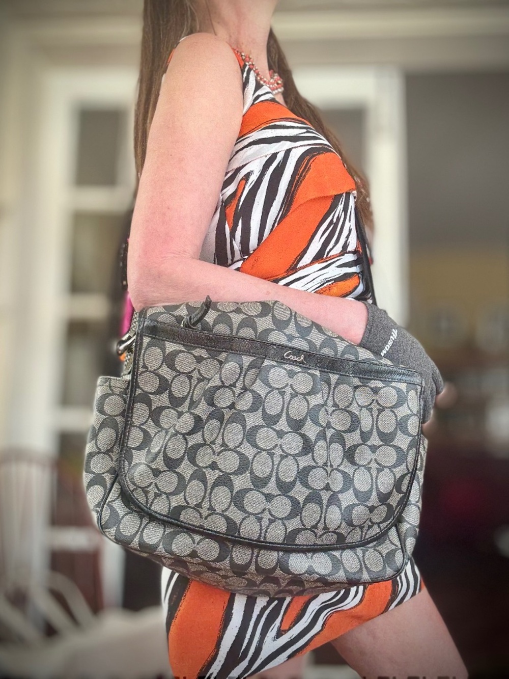 Coach Baby Messenger Diaper Travel Crossbody Bag, Signature Canvas & Leather EUC